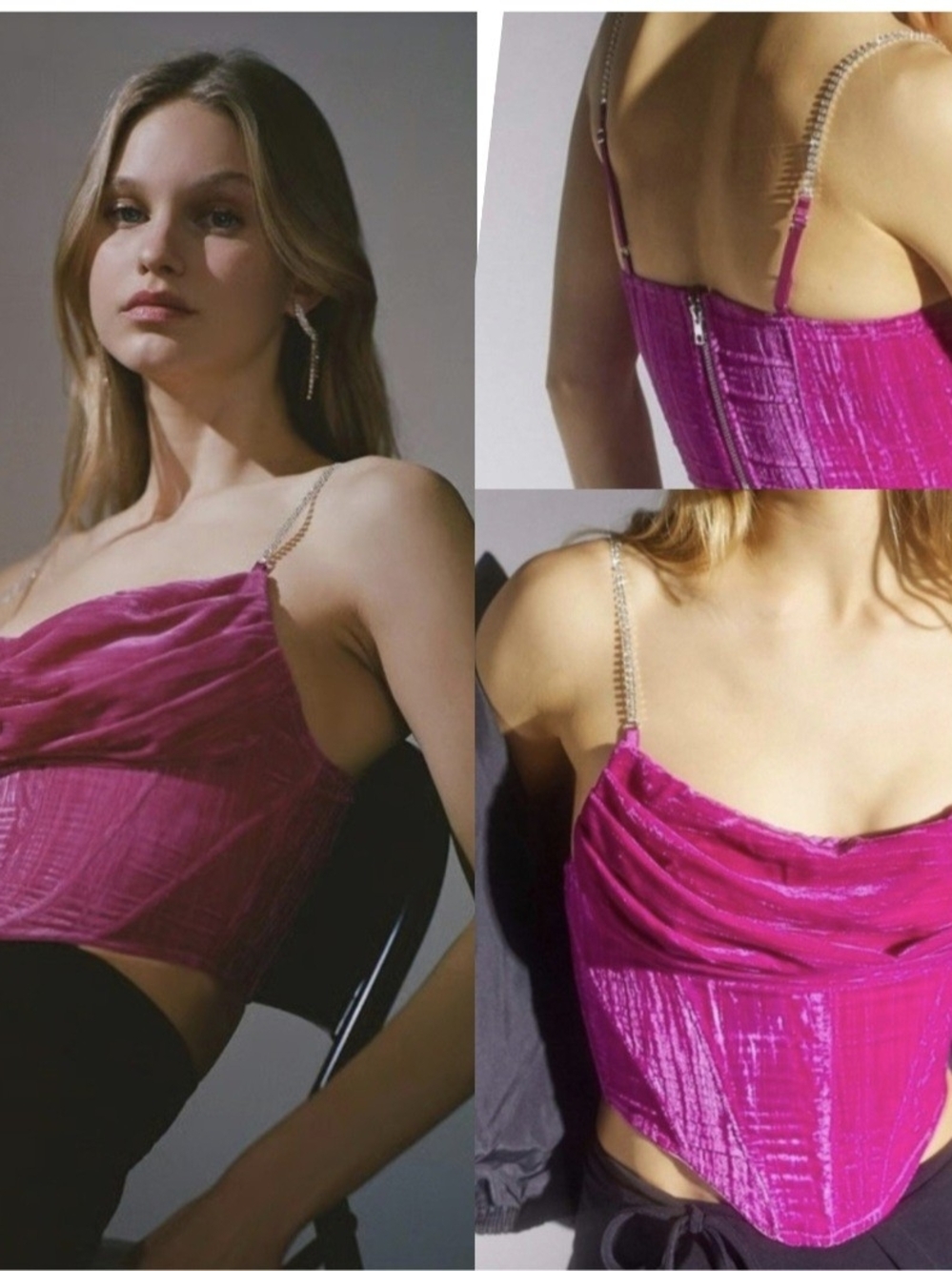 New Urban Outfitters Lexi Rhinestone Velvet Cowl neck bustier structured boning